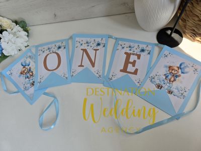 🎉 Банер за рожден ден „ONE“ – в синьо с мечета