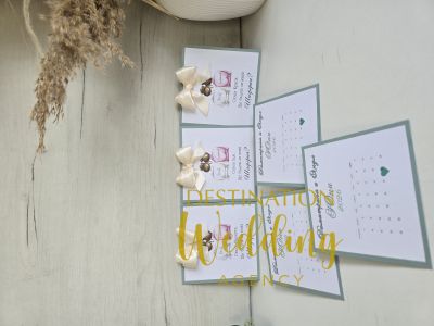 Покана за кума/шаферка с паус и панделка зелен дизайн